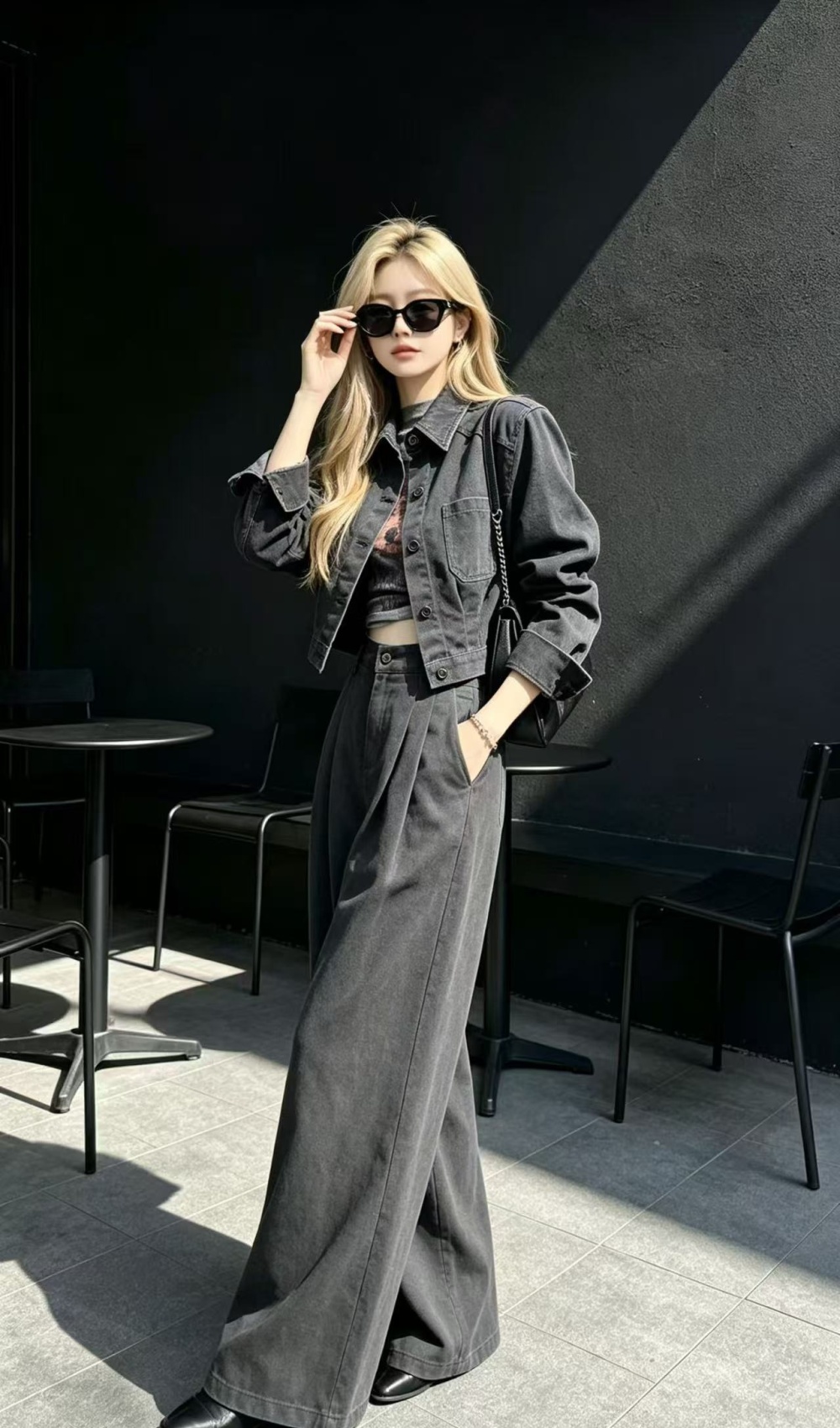 Fashion autumn long pants single-breasted tops 2pcs set