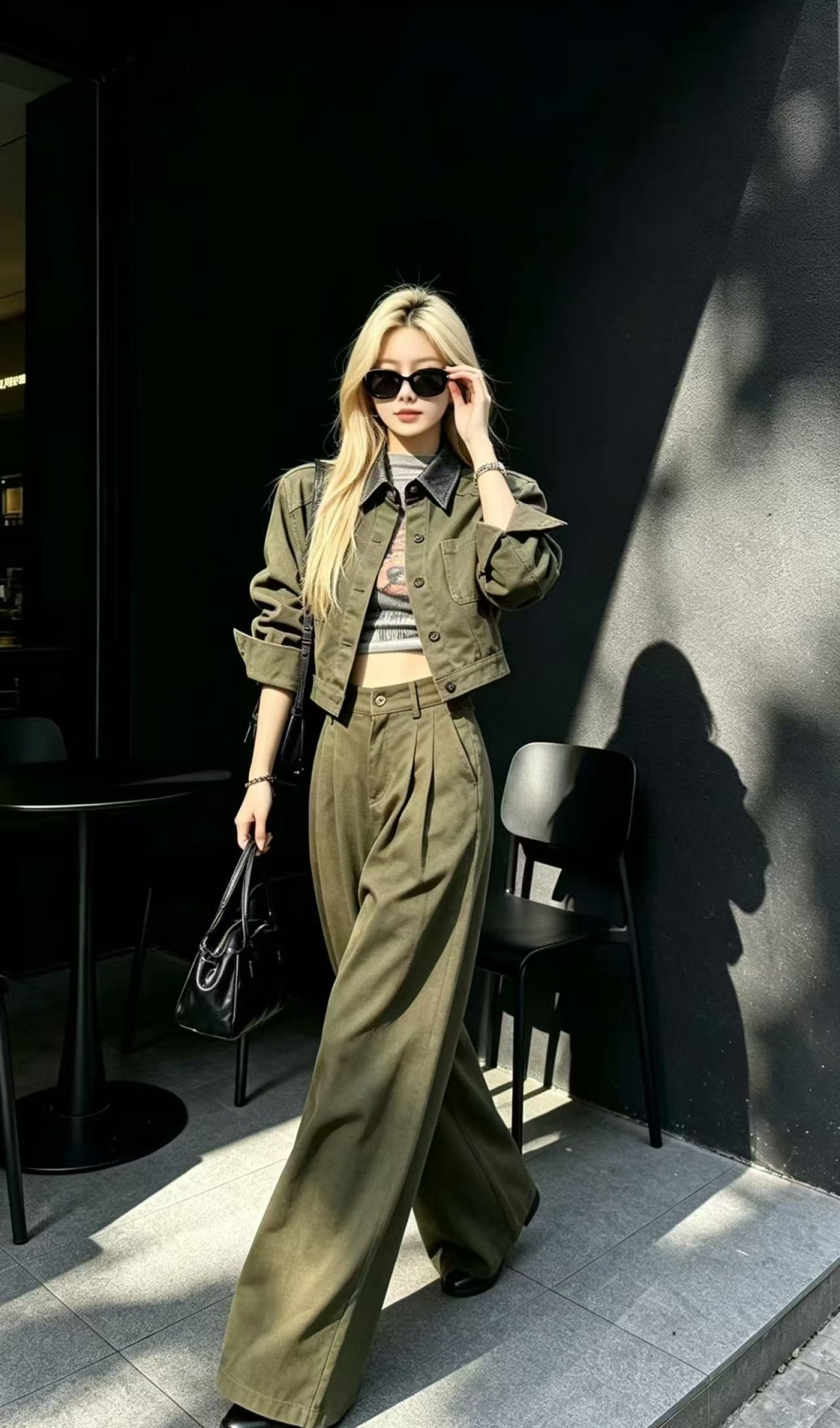 Fashion autumn long pants single-breasted tops 2pcs set