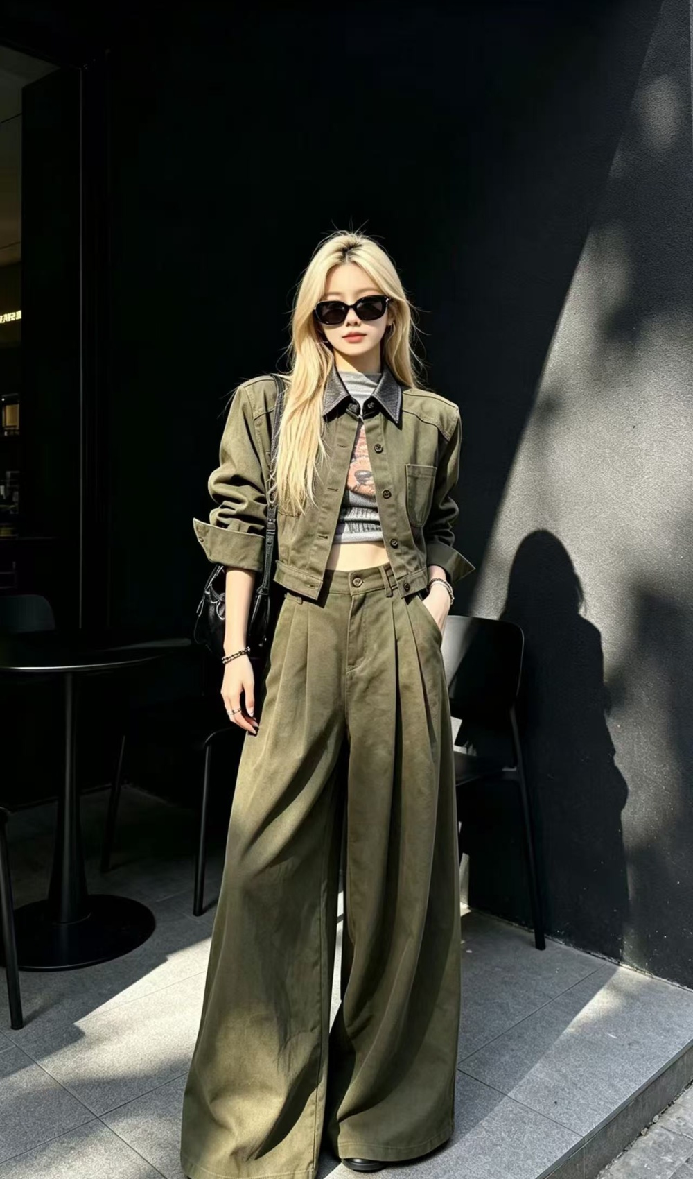 Fashion autumn long pants single-breasted tops 2pcs set