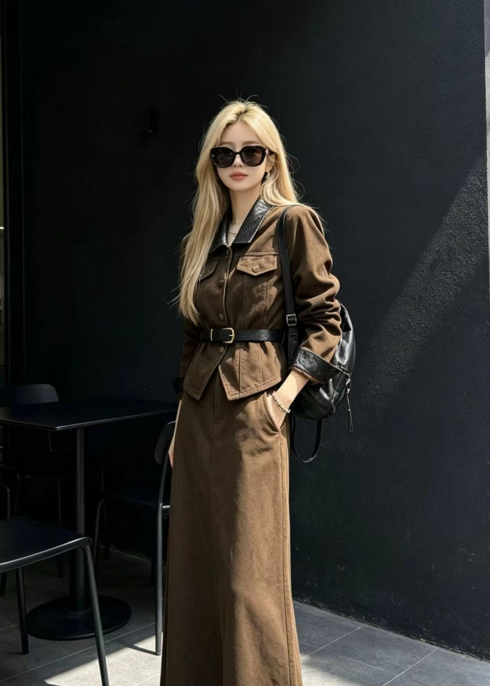 Fashion autumn tops temperament long skirt 2pcs set