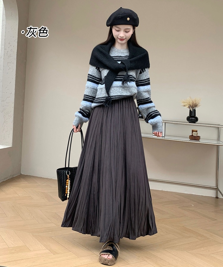 Fold slim drape autumn long big skirt skirt for women