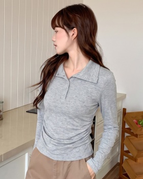 Autumn pure bottoming shirt slim buckle T-shirt for women