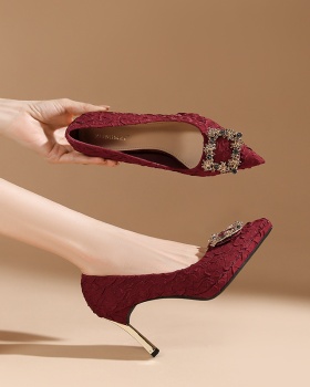 Fold retro high-heeled shoes diamond fine-root shoes