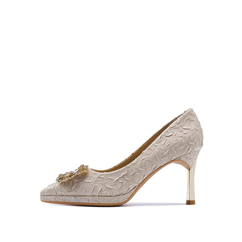 Fold retro high-heeled shoes diamond fine-root shoes