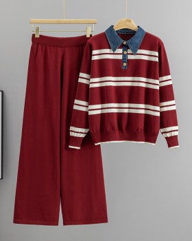 Autumn and winter coat Casual wide leg pants 2pcs set for women