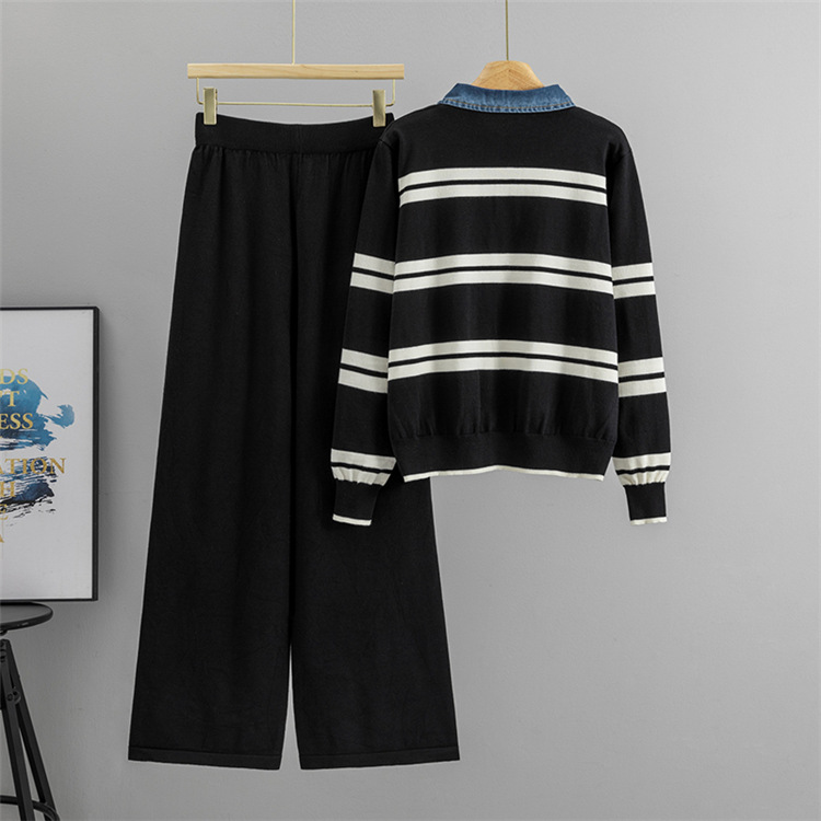 Autumn and winter coat Casual wide leg pants 2pcs set for women