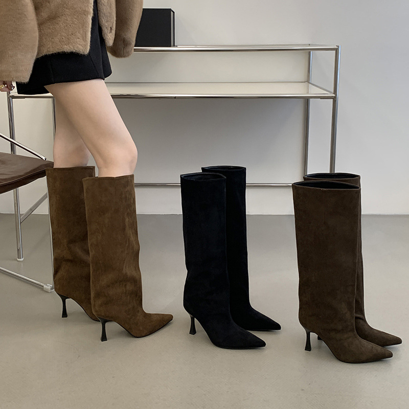 Pointed temperament boots broadcloth retro thigh boots