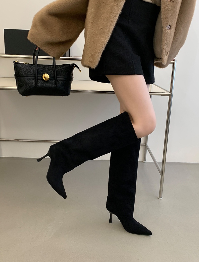 Pointed temperament boots broadcloth retro thigh boots