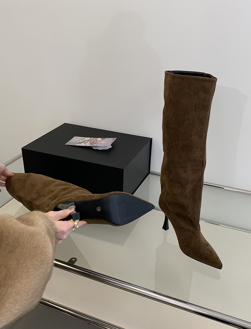 Pointed temperament boots broadcloth retro thigh boots