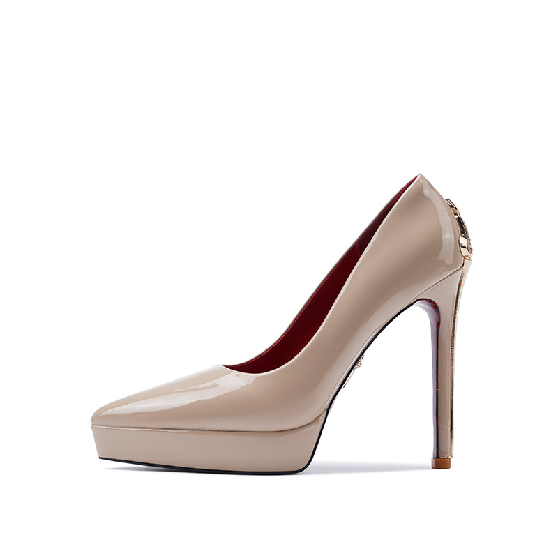 Pointed high-heeled shoes patent leather platform