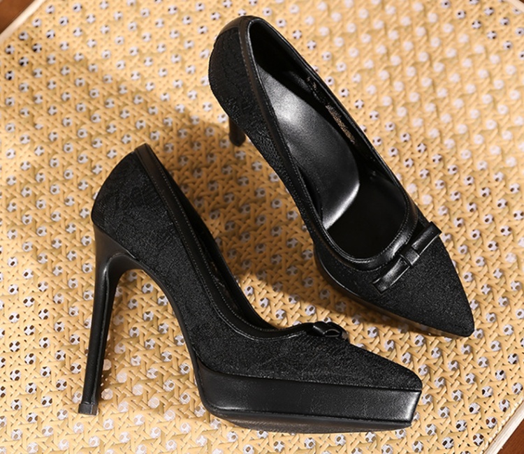 Nude color romantic platform gauze bow shoes for women
