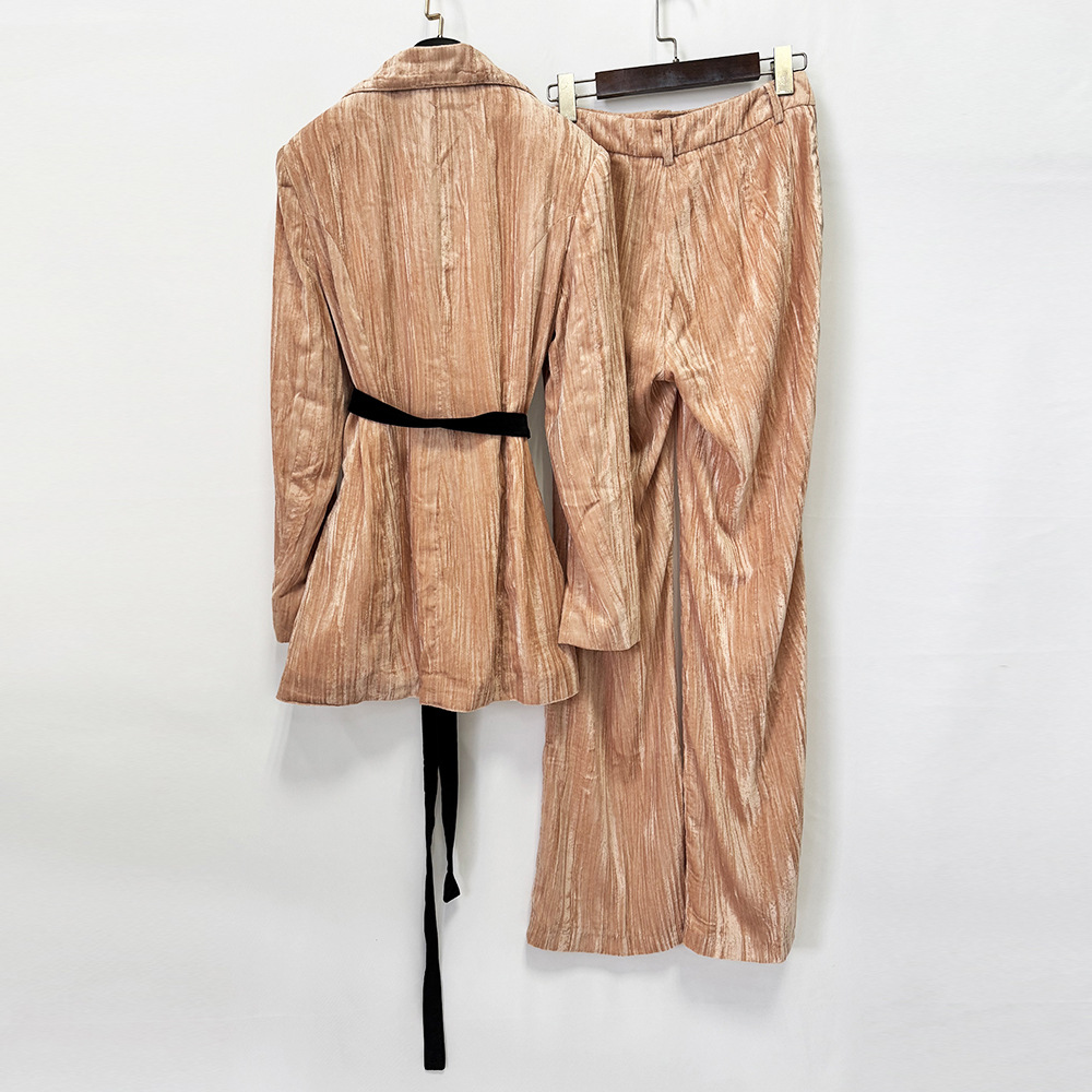 Waistband golden velvet long pants autumn coat 2pcs set
