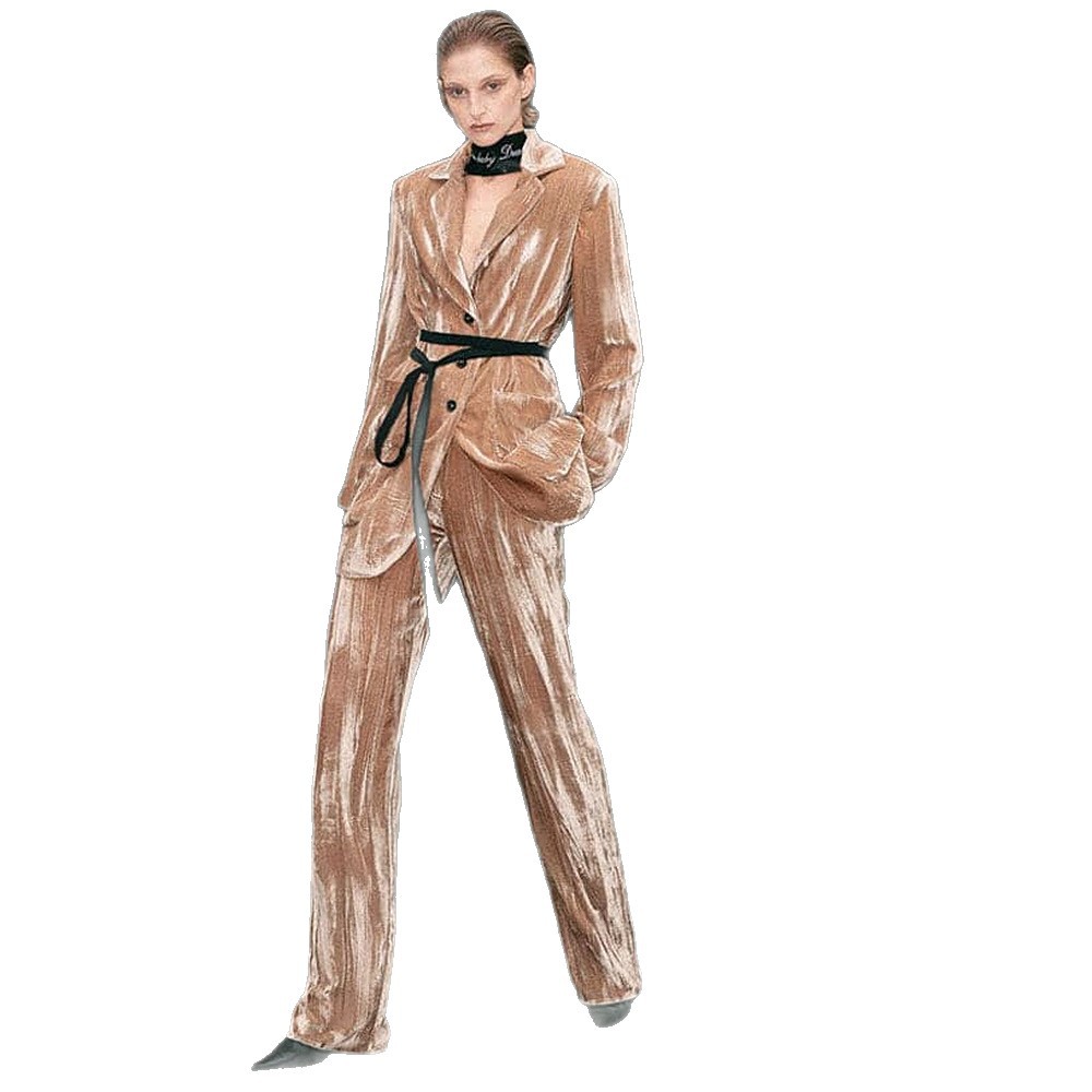 Waistband golden velvet long pants autumn coat 2pcs set