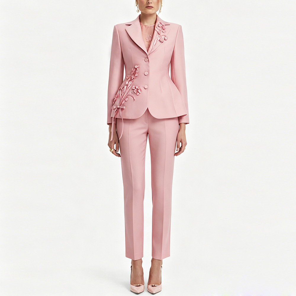 Embroidered business suit stereoscopic jacket 2pcs set