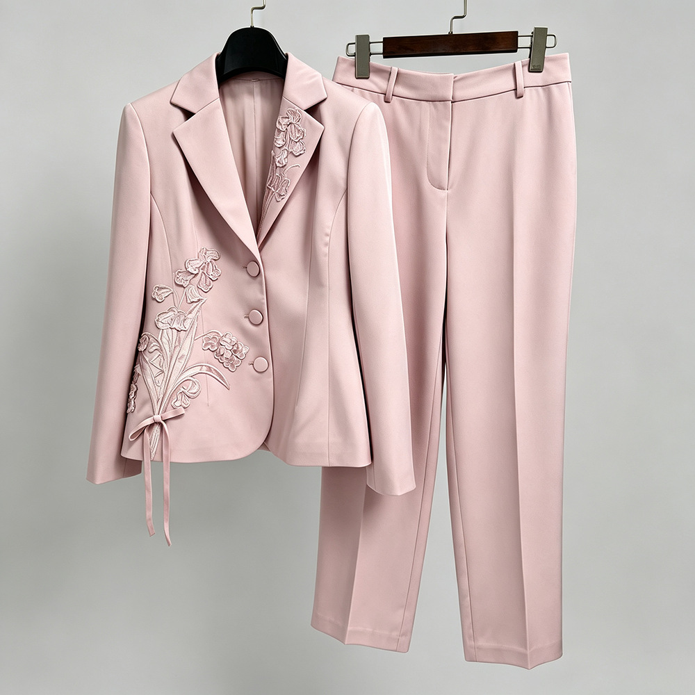 Embroidered business suit stereoscopic jacket 2pcs set