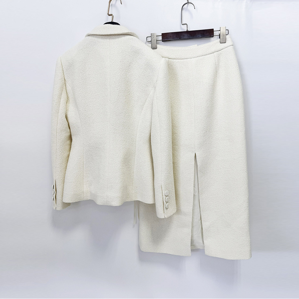 Embroidered slim short skirt stereoscopic coat 2pcs set