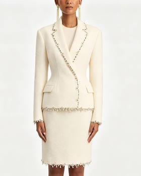 European style rhinestone coat woolen business suit 2pcs set