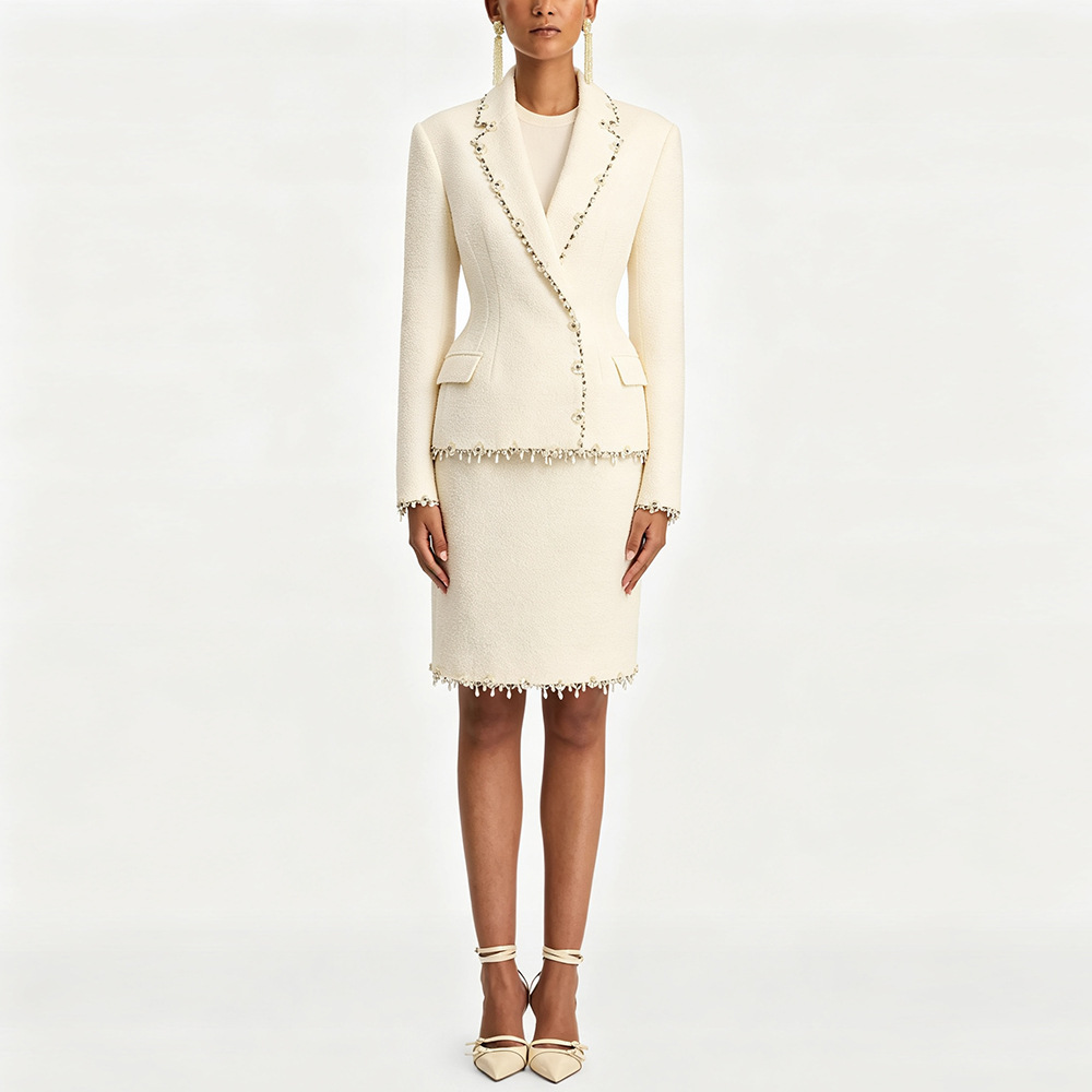 European style rhinestone coat woolen business suit 2pcs set