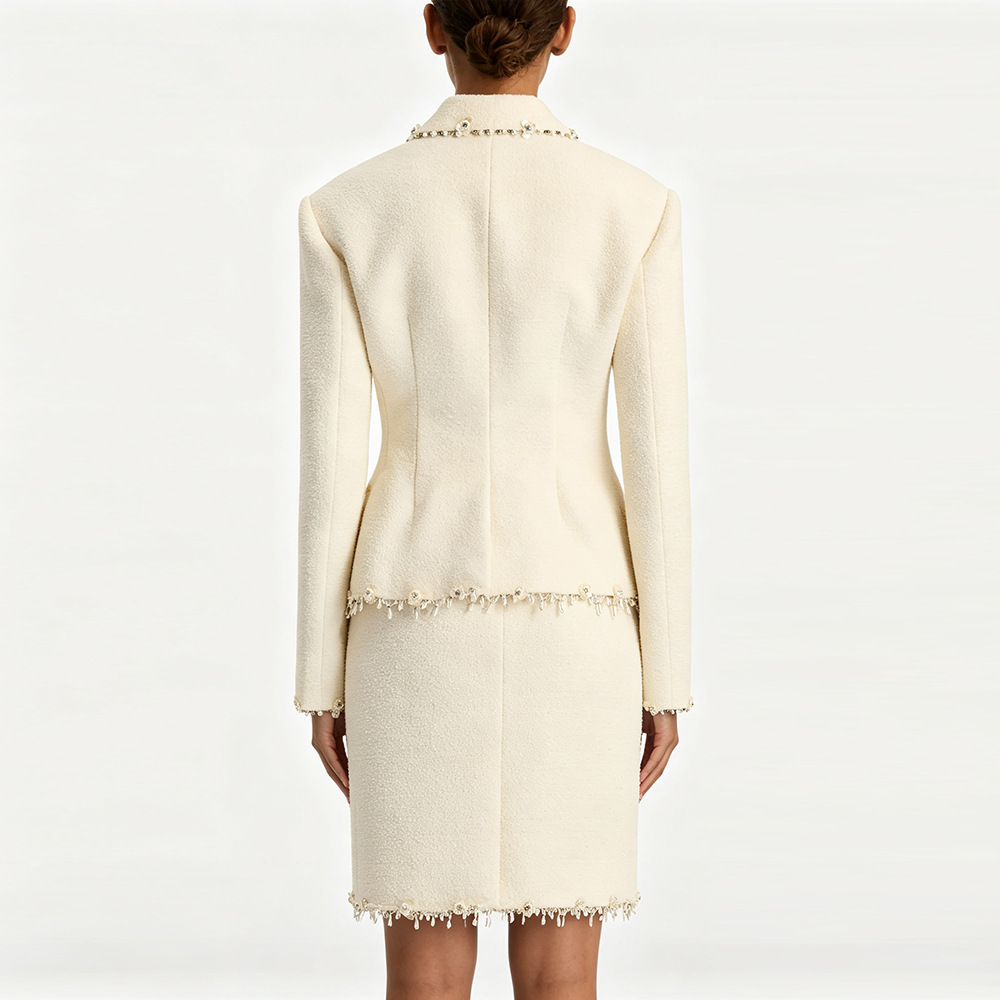 European style rhinestone coat woolen business suit 2pcs set