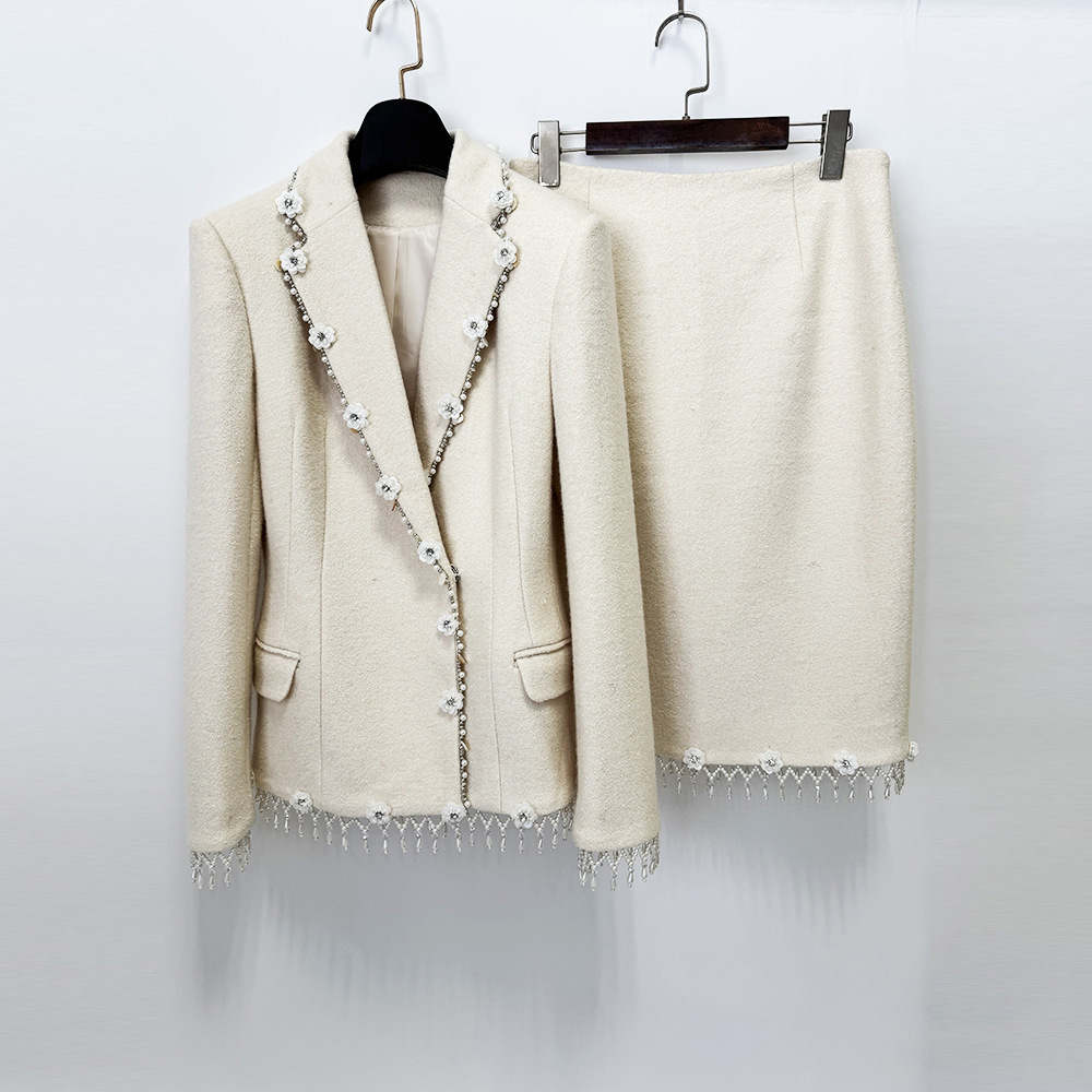 European style rhinestone coat woolen business suit 2pcs set
