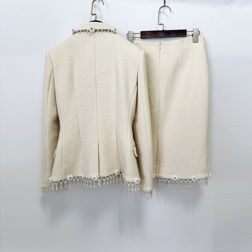 European style rhinestone coat woolen business suit 2pcs set