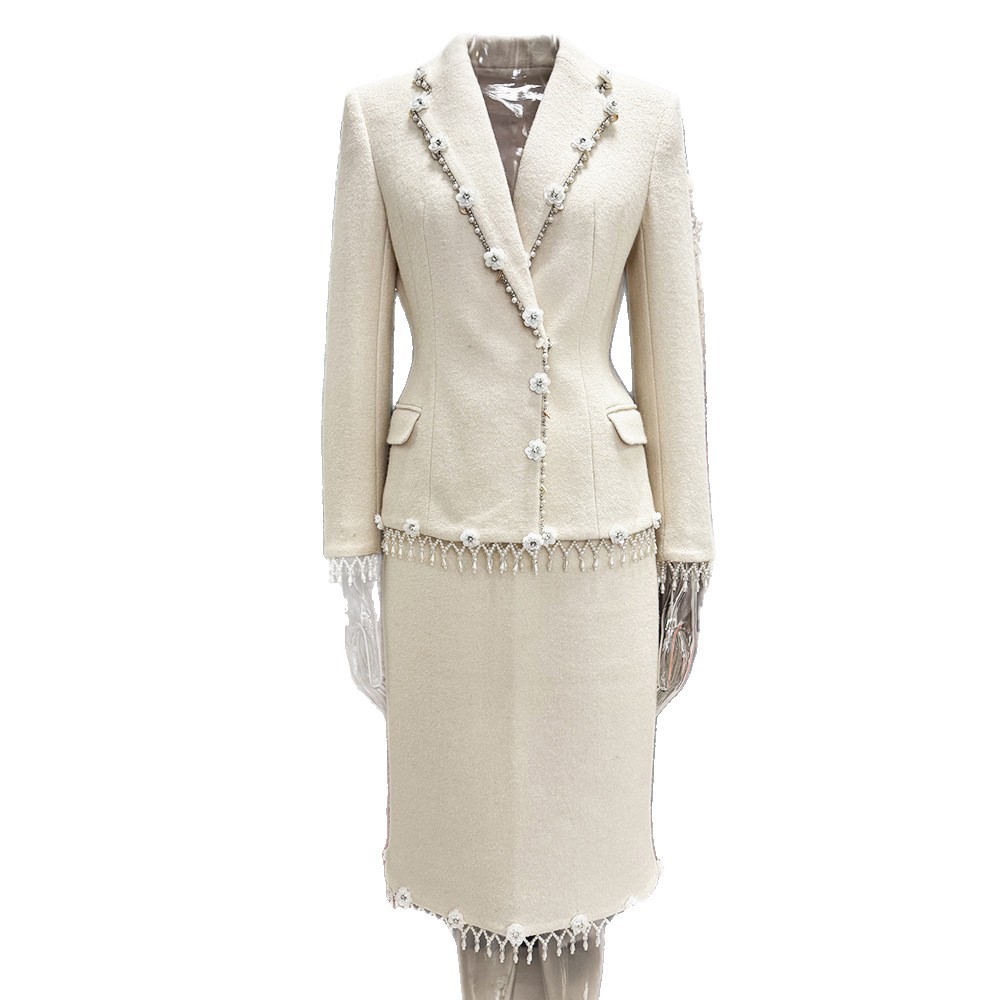 European style rhinestone coat woolen business suit 2pcs set