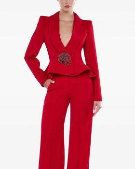 Fruit collar fashion business suit short long pants 2pcs set