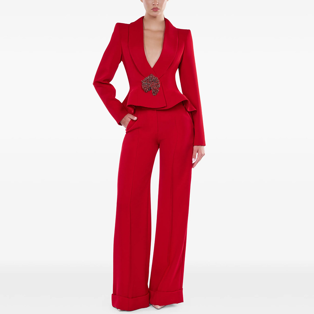 Fruit collar fashion business suit short long pants 2pcs set
