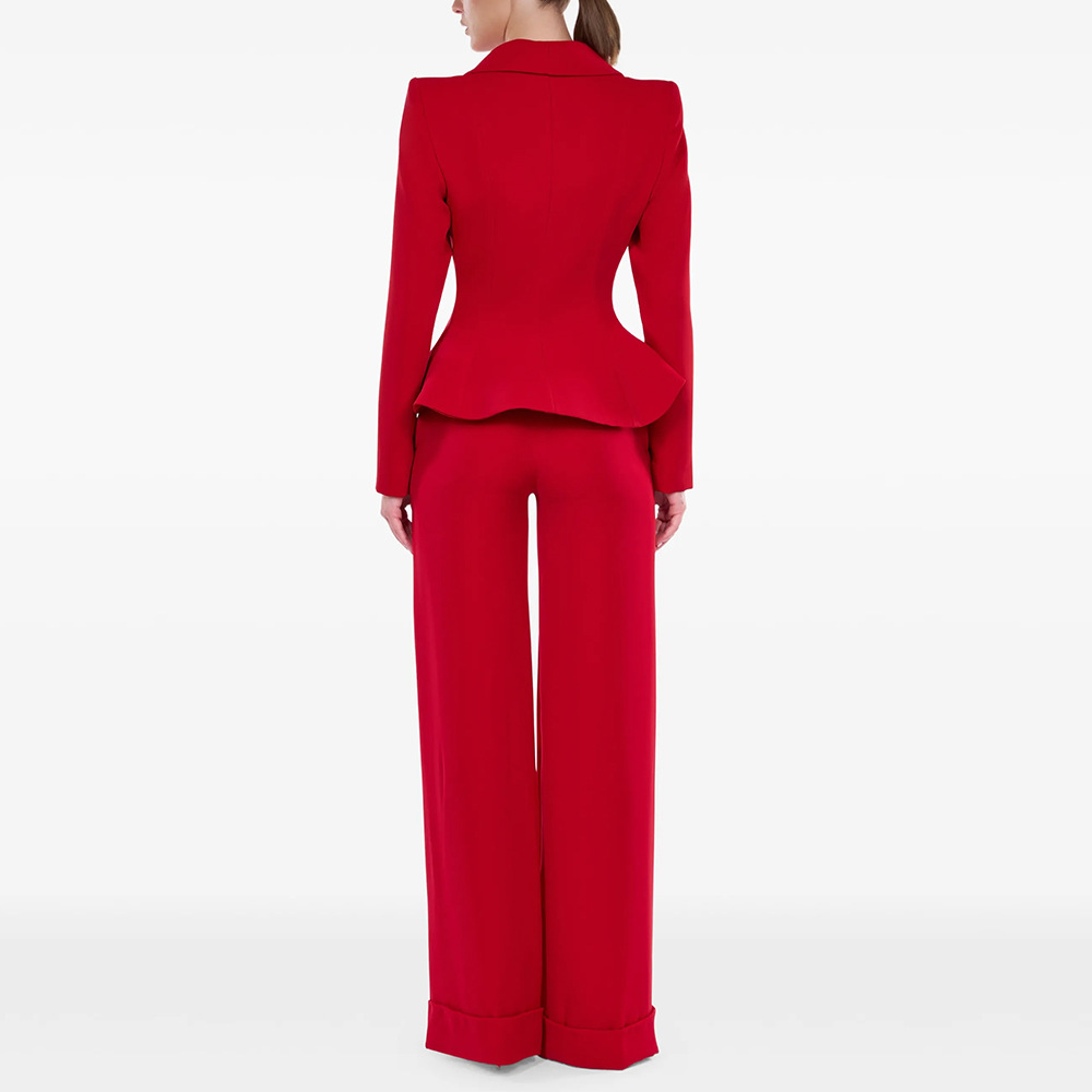 Fruit collar fashion business suit short long pants 2pcs set