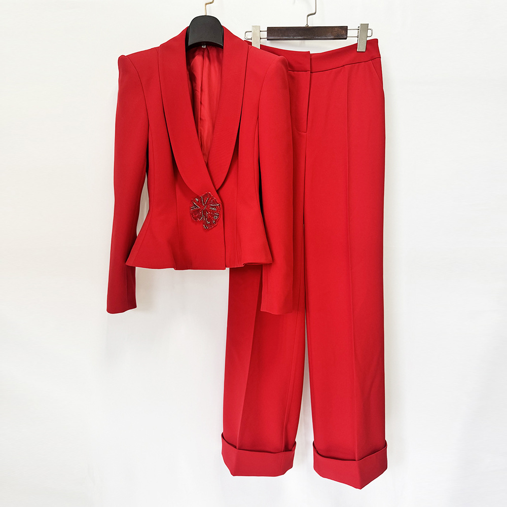 Fruit collar fashion business suit short long pants 2pcs set