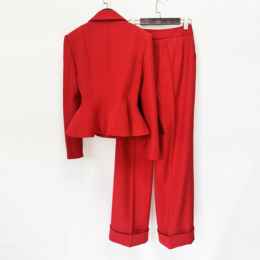 Fruit collar fashion business suit short long pants 2pcs set