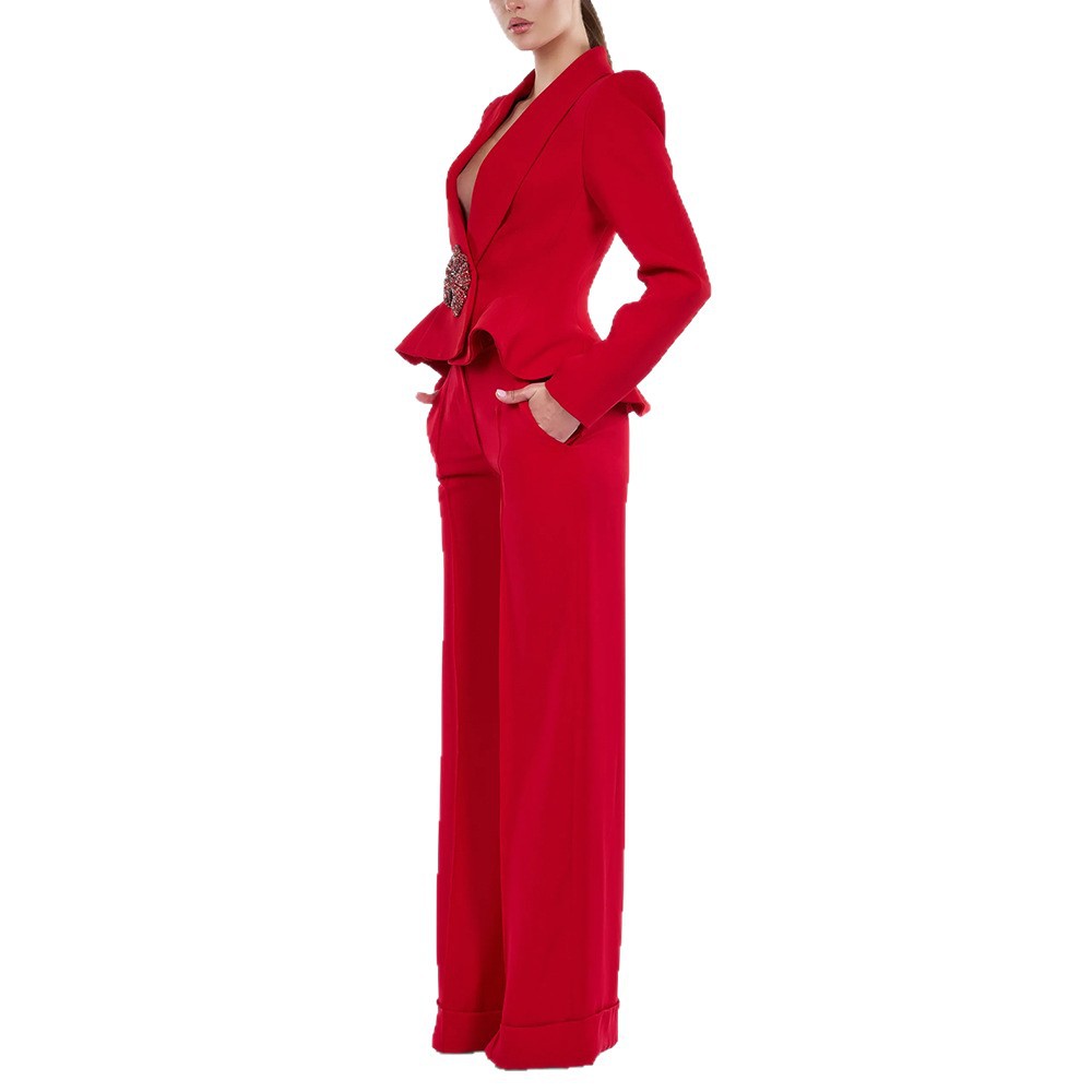 Fruit collar fashion business suit short long pants 2pcs set