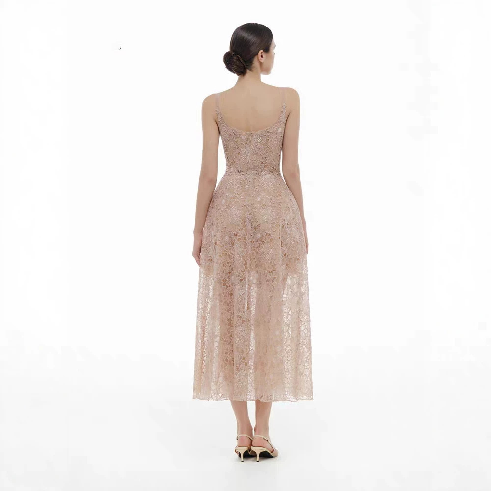 Light luxury lace long dress niche sling dress