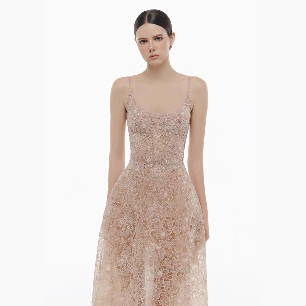 Light luxury lace long dress niche sling dress