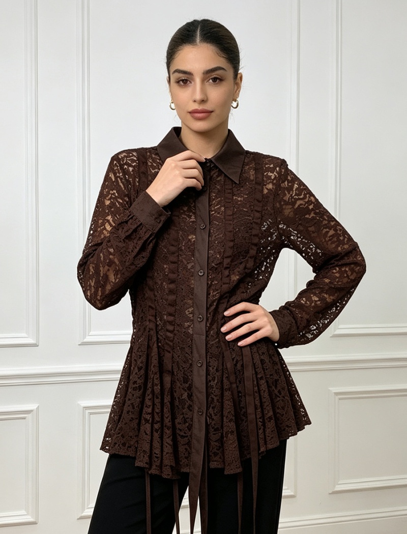 Lace European style slim temperament shirt for women