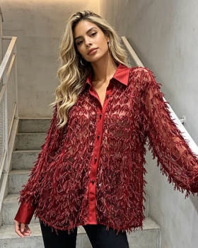 Fashion long sleeve autumn shirt sequins niche tops for women