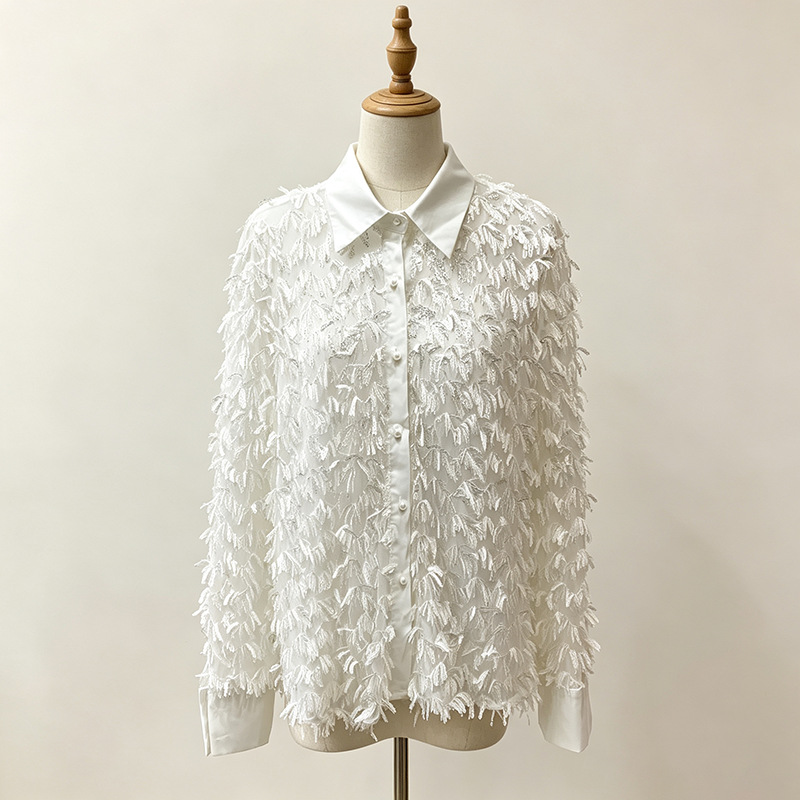 Fashion long sleeve autumn shirt sequins niche tops for women