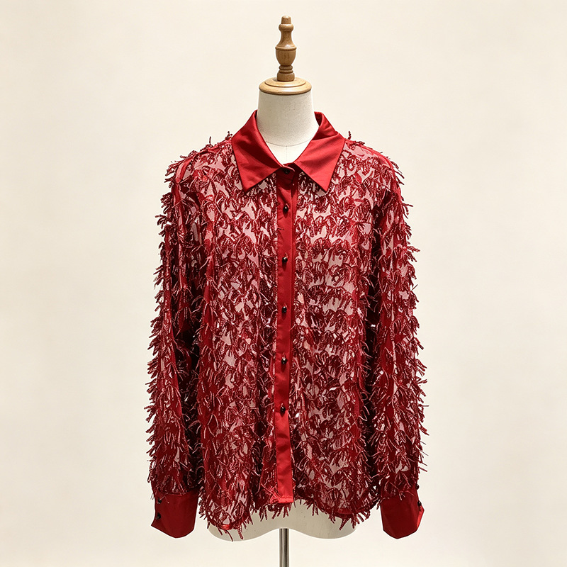 Fashion long sleeve autumn shirt sequins niche tops for women