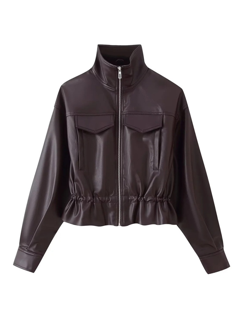 Autumn temperament coat long sleeve leather coat for women