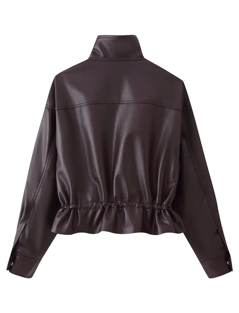 Autumn temperament coat long sleeve leather coat for women
