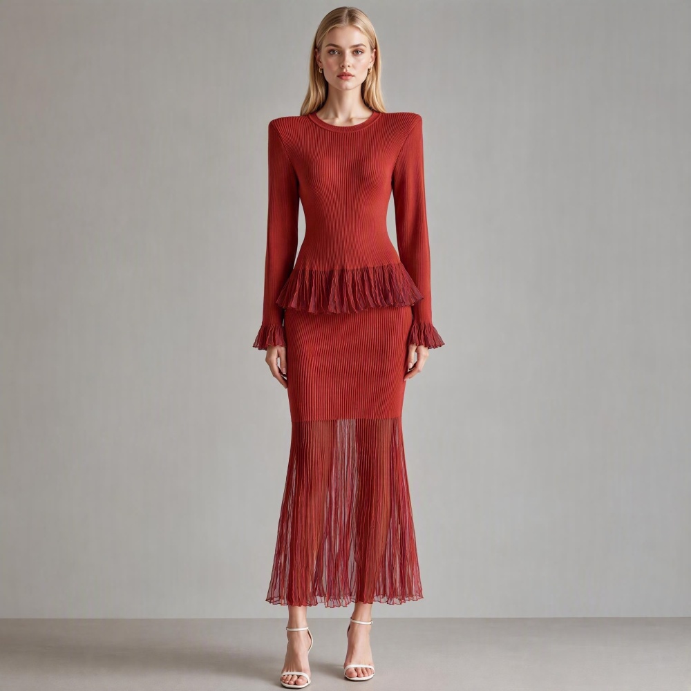 Long sleeve long dress France style sweater a set