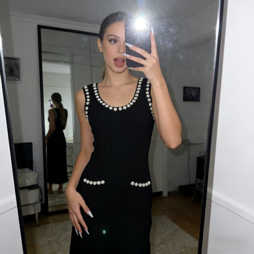Knitted A-line long dress ladies temperament dress