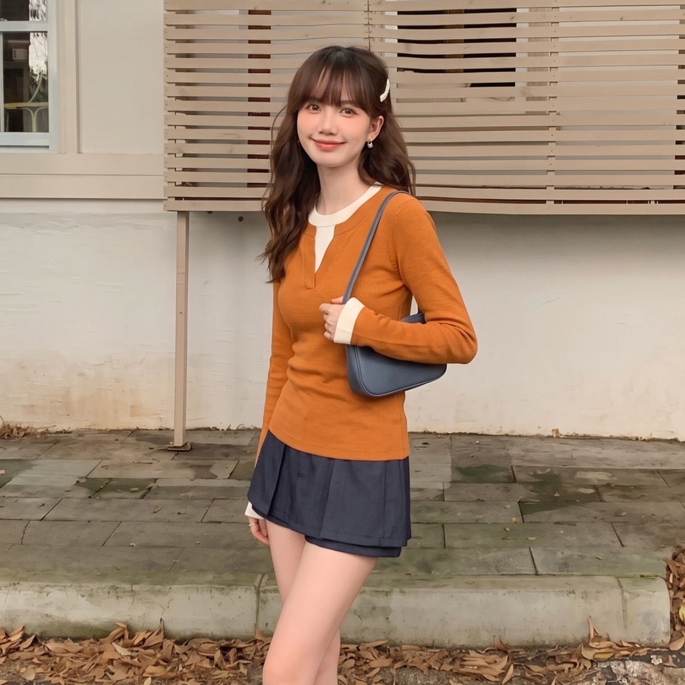 Long sleeve T-shirt round neck bottoming shirt for women