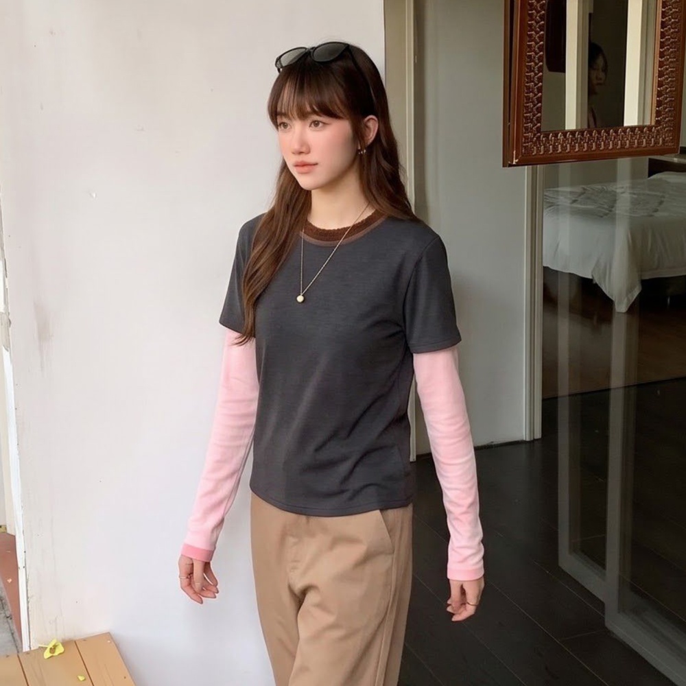 Loose autumn smock slim Korean style T-shirt for women