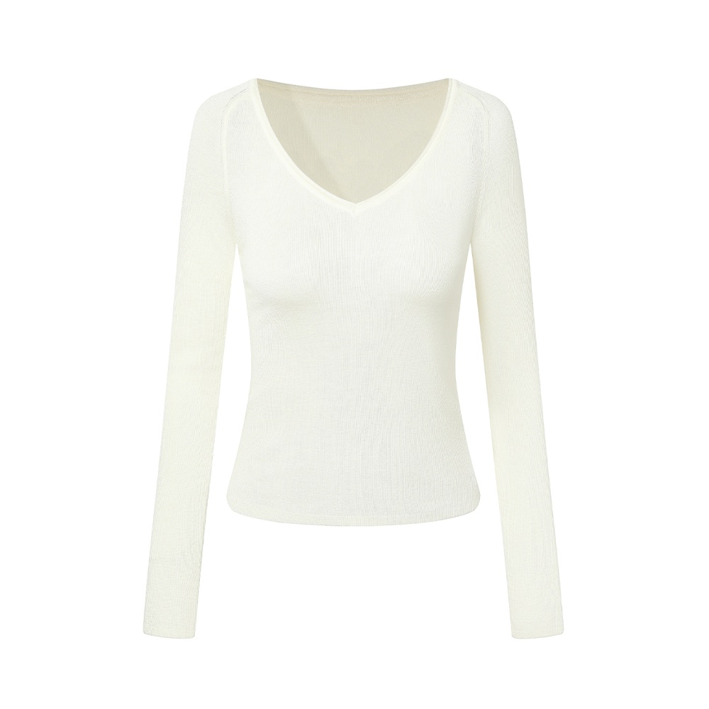 Thin V-neck long sleeve sweater slim autumn tops