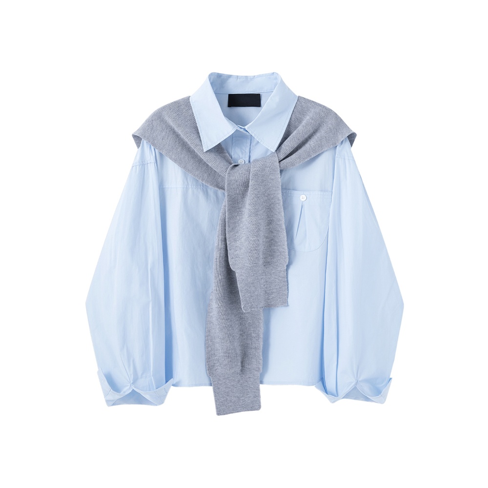 Korean style long sleeve shirt thin tops 2pcs set for women