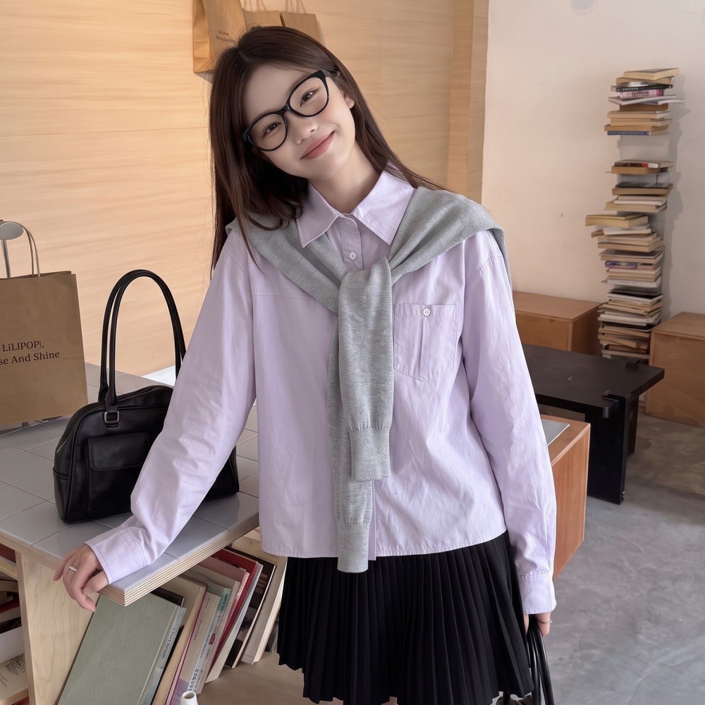 Korean style long sleeve shirt thin tops 2pcs set for women