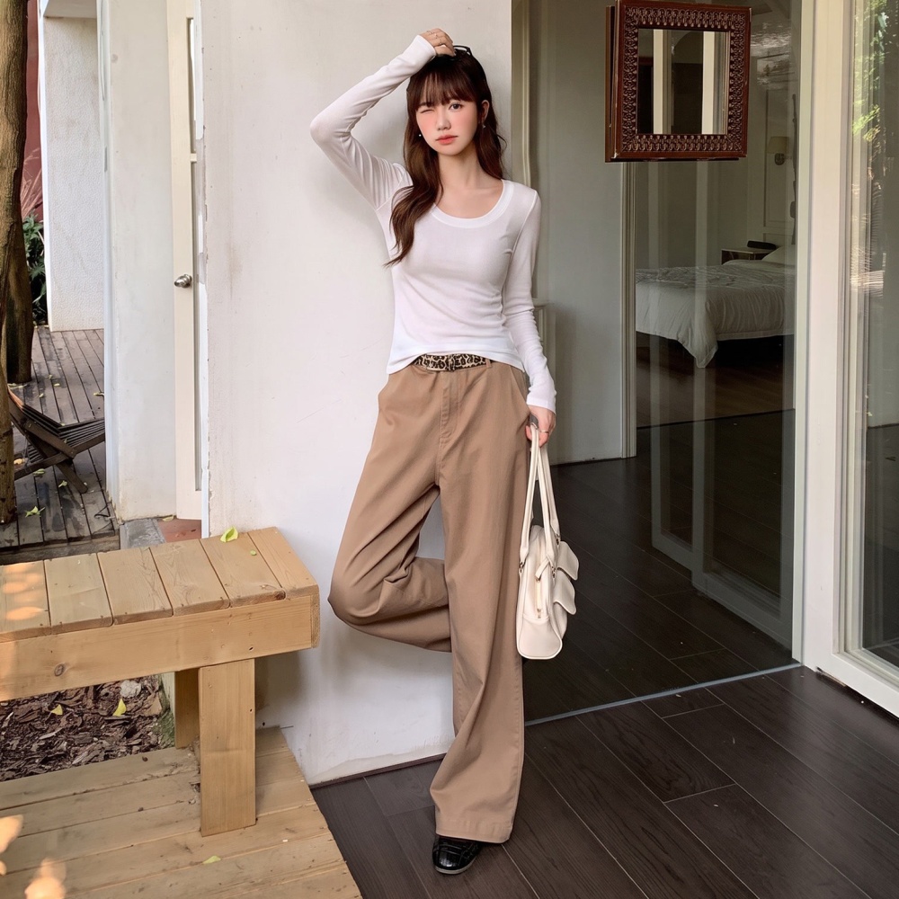 All-match pure long sleeve tops slim autumn round neck T-shirt