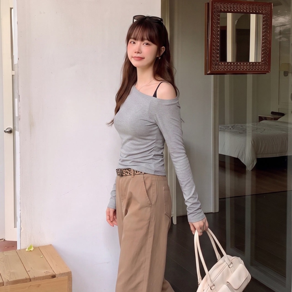 Sloping shoulder sling T-shirt spicegirl strapless tops