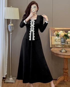 Flowers slim autumn and winter Pseudo-two Hepburn style dress
